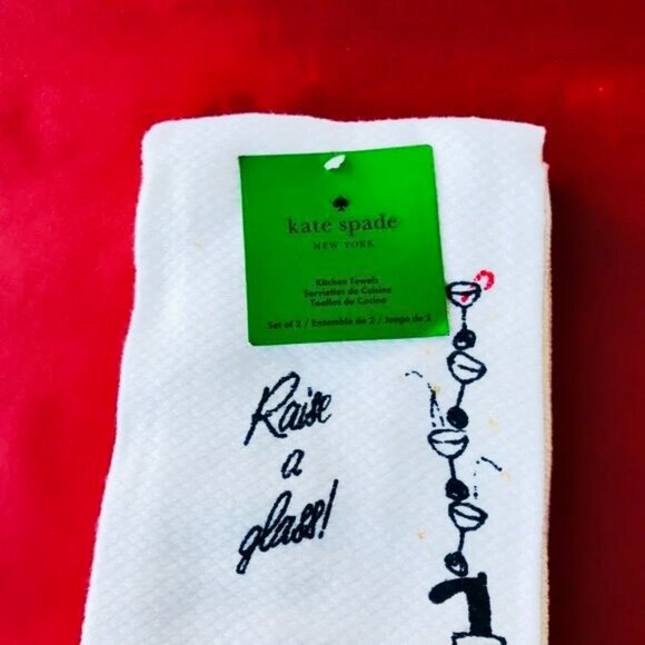 Kate Spade NY Santa Bottoms Up Raise A Glass Kitchen Dish Towels NWT - Picture 8 of 8